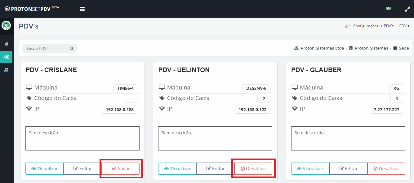 Processo de Ativação e Desativação