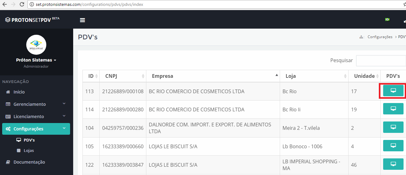 Desativação ou Remoção de PDV