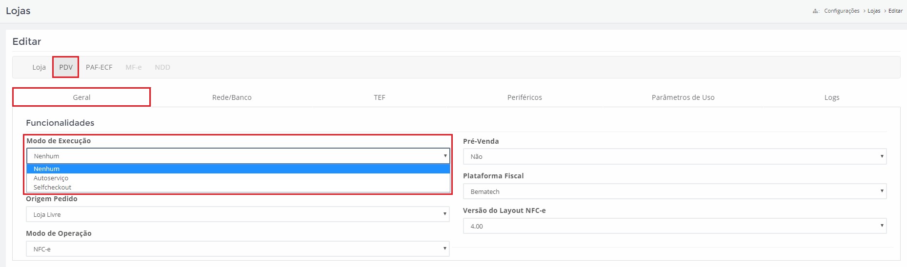 Aba de Configurações Gerais