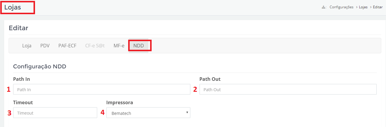 Visualização da Aba de Configurações de NDD