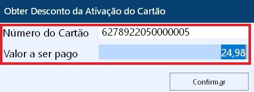 Desconto ativação cartão