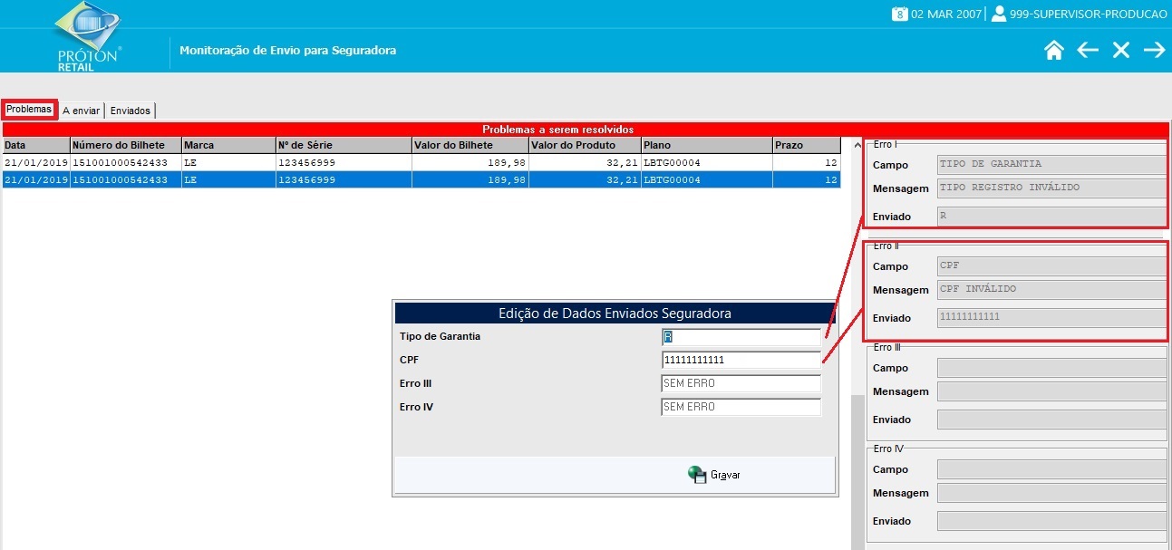 Monitoração de Envios para Seguradora