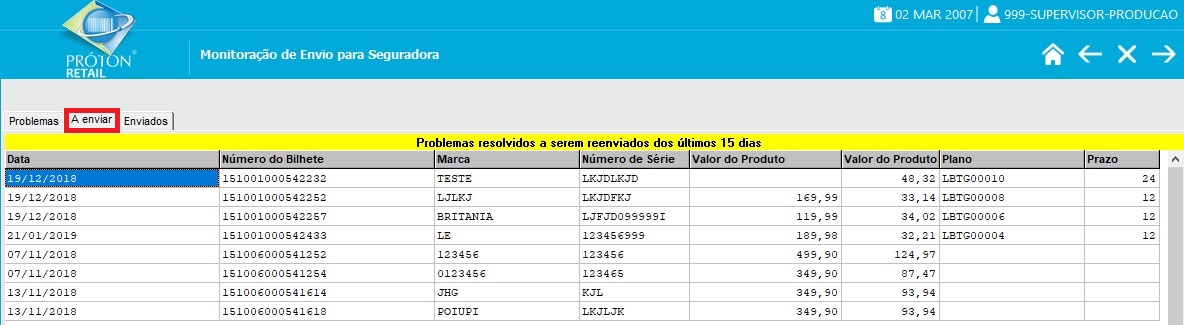 Monitoração de Envios para Seguradora