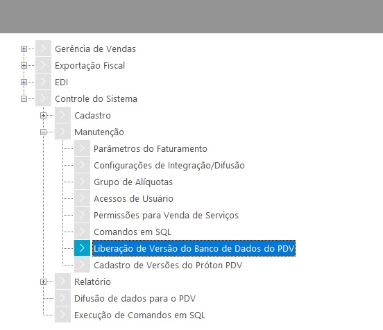 Versão Banco de Dados PDV