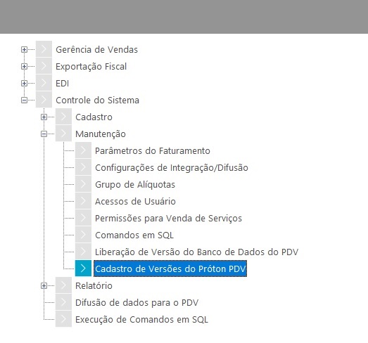 Versão Banco de Dados PDV