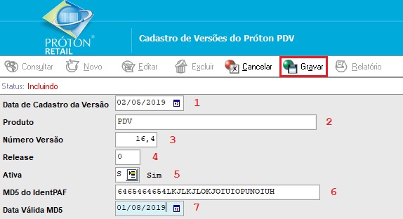 Versão Banco de Dados PDV