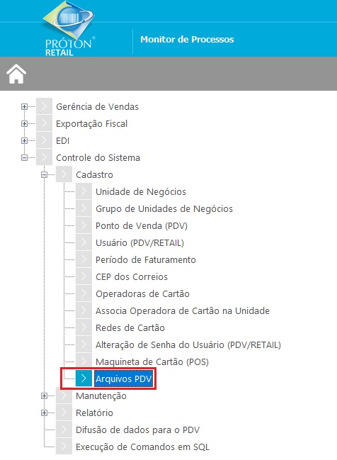 Cadastro de Arquivos PDV