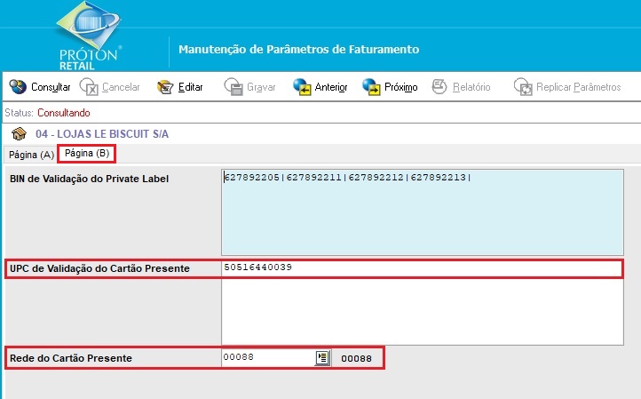 Parâmetro Faturamento