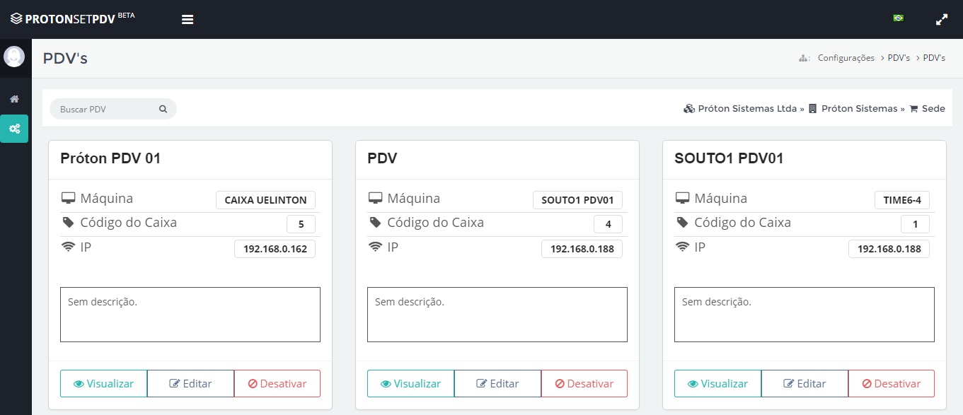 Grade de PDV's disponíveis